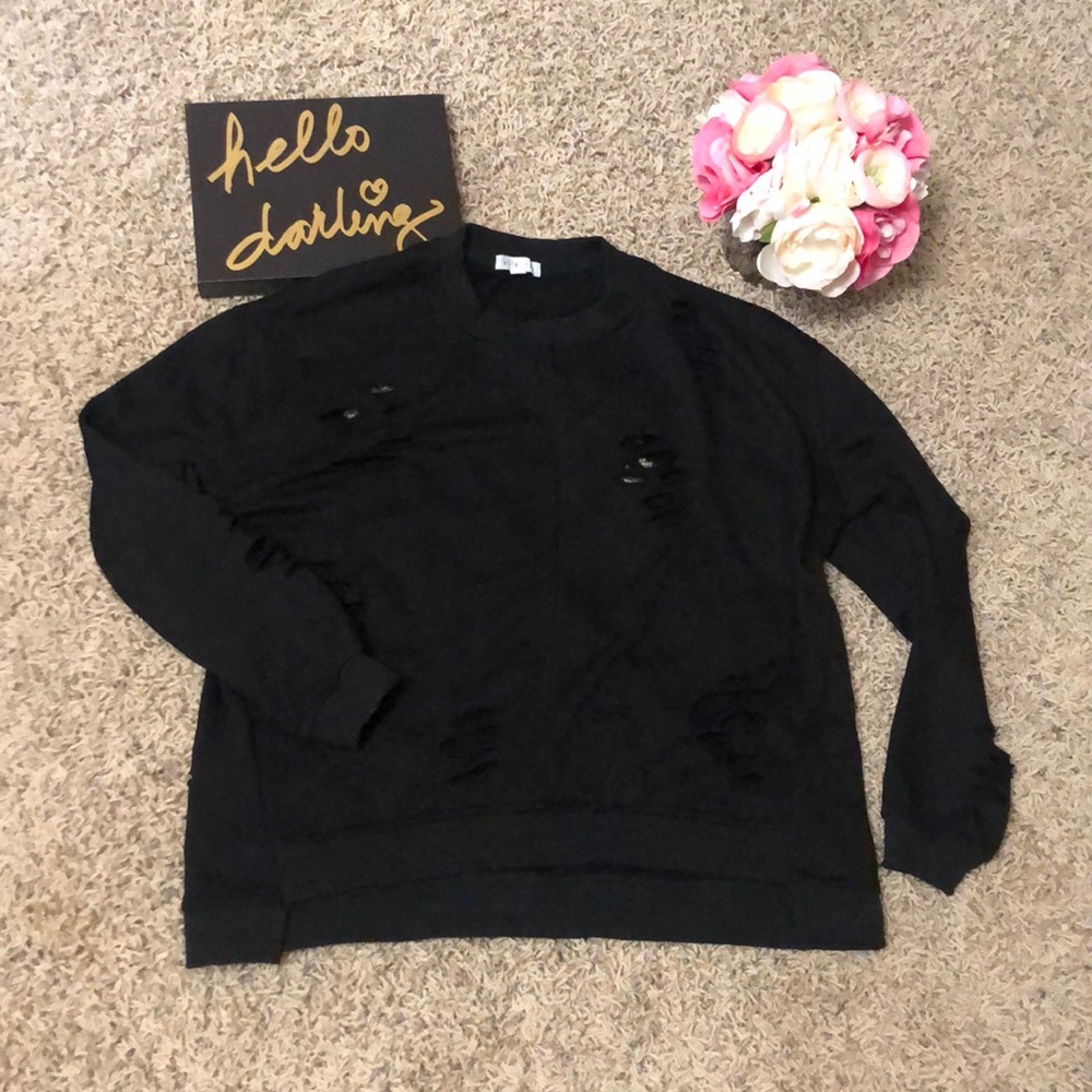 Black ripped crew neck